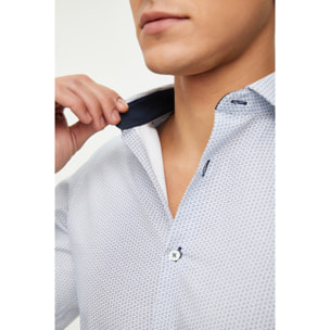 Camicia Uomo 1 Bottone Francese Slim Cotone Poliestere Stampato Bianco/Nero