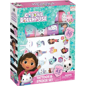 Set de tatoos y stickers la casa de muñecas de Gabby