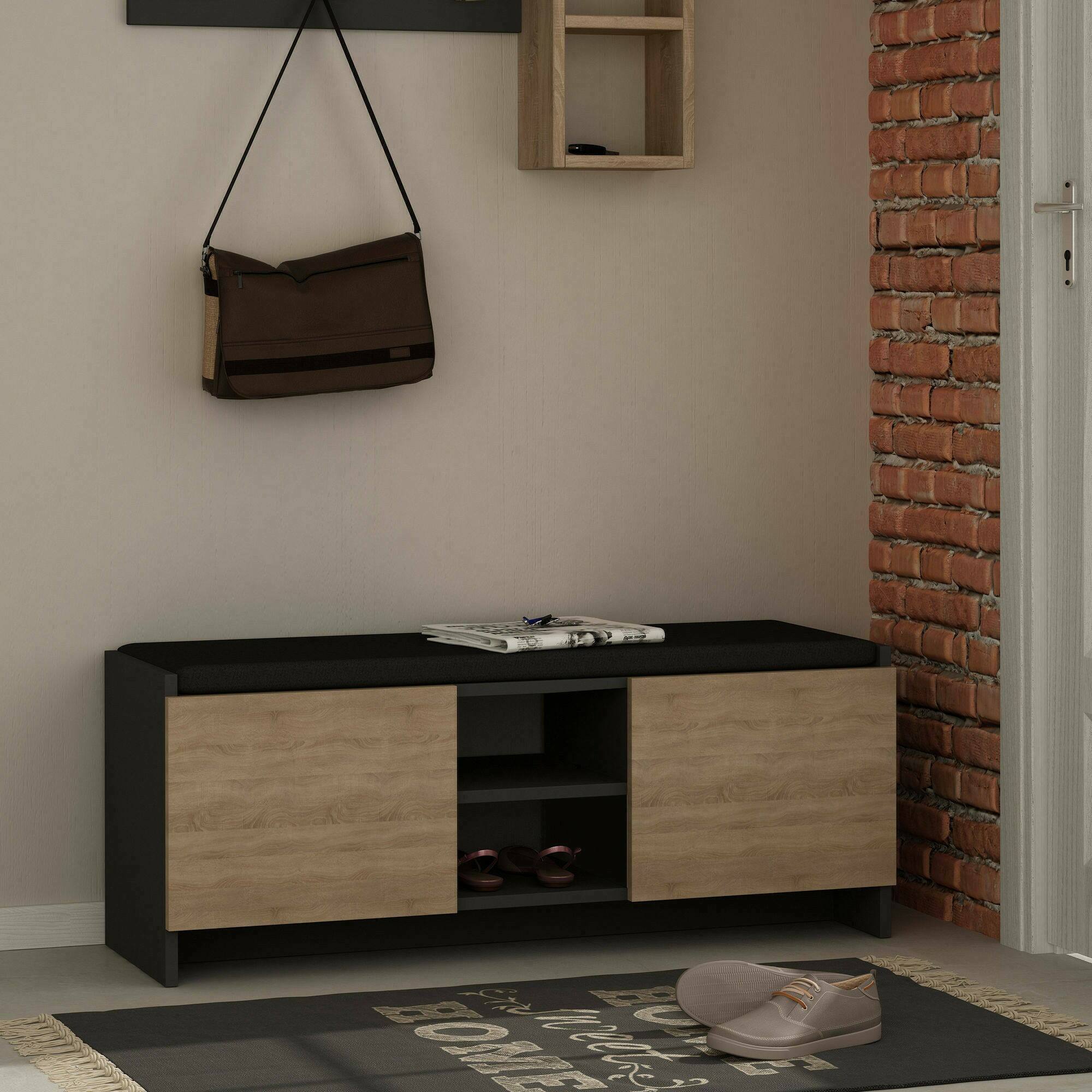 Scarpiera Dbarrec, Mobile portascarpe, Armadio da ingresso multiuso, Mobiletto per calzature, 110x37h43 cm, Antracite e Rovere