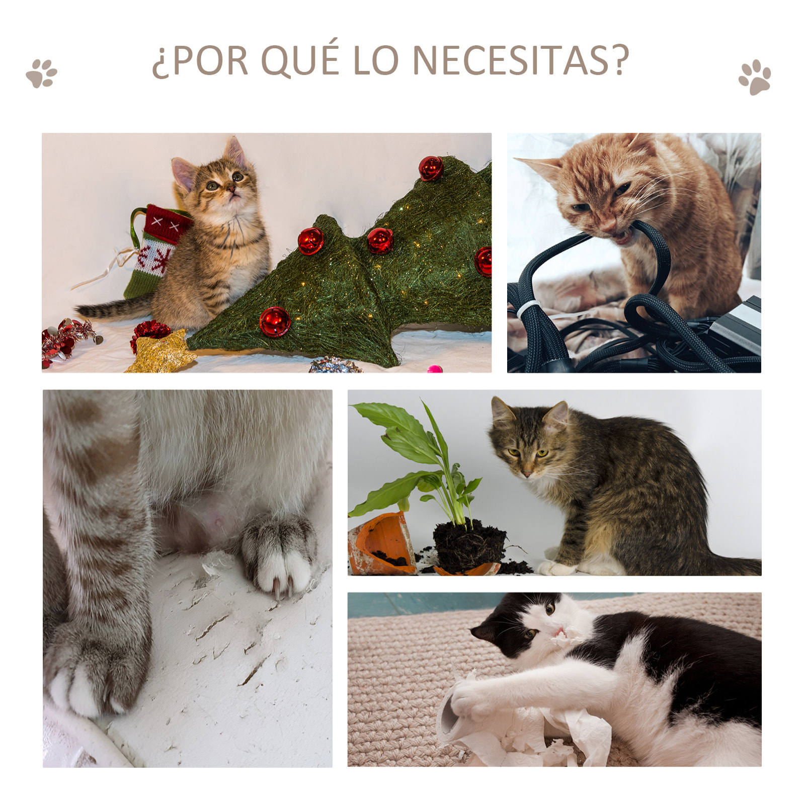 árbol Rascador para Gatos de Madera 71,5x49,5x120 cm con Cueva y Postes de Sisal