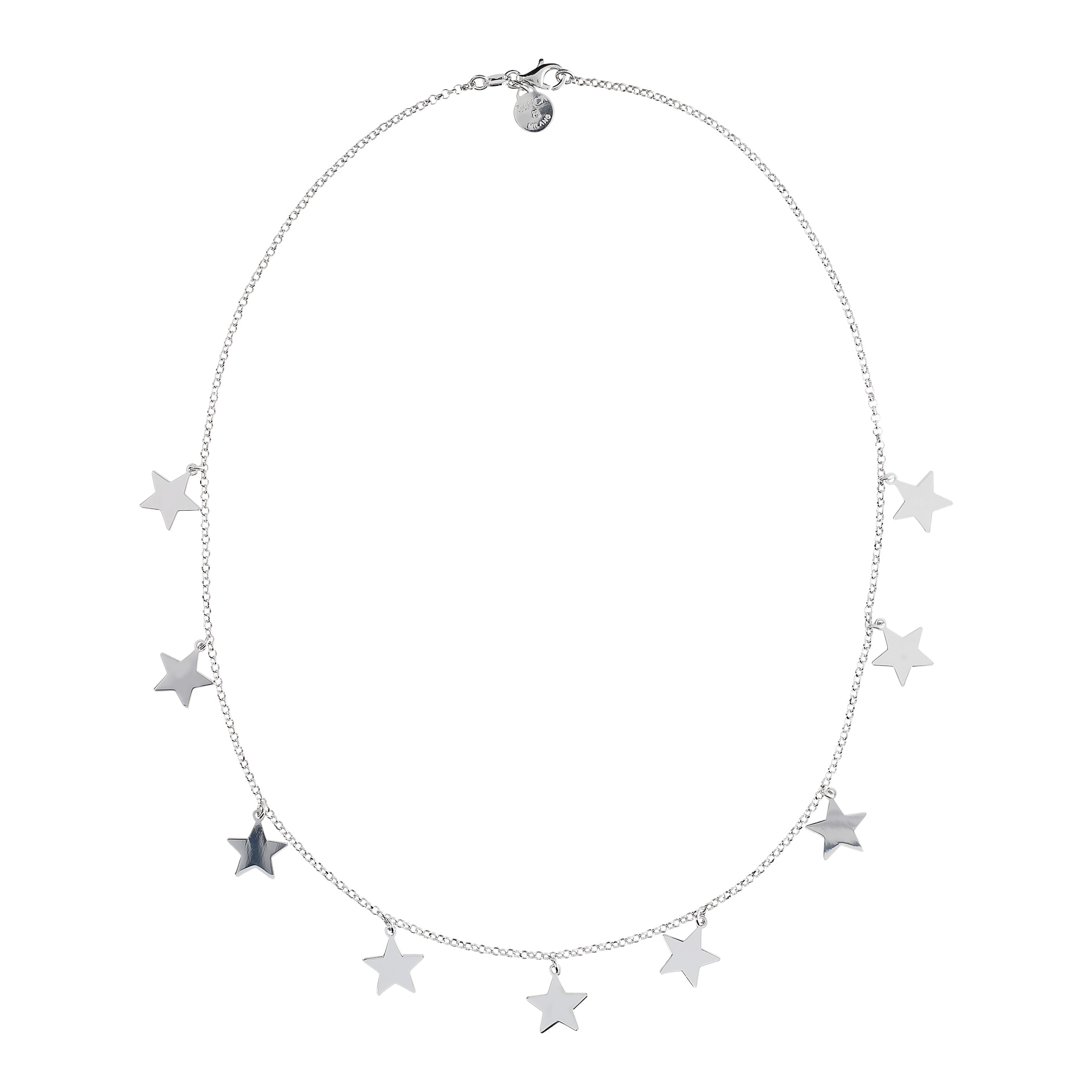 Collana Catena Rolo con Ciondoli Stella in Argento 925 placcato Platino