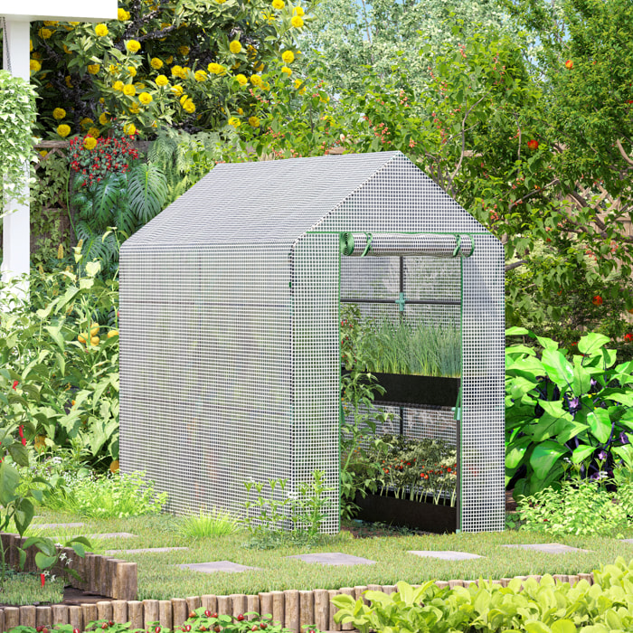 Invernadero de Jardín Vivero Casero con 4 Estantes Puerta Enrollable Cubierta de PE 140g/m² y Marco de Acero para Cultivos Plantas Macetas Flores 120x186x190 cm Blanco