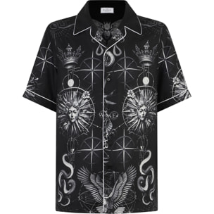 PHILIPP PLEIN Silk Bowling Shirt All-Over Tattoo