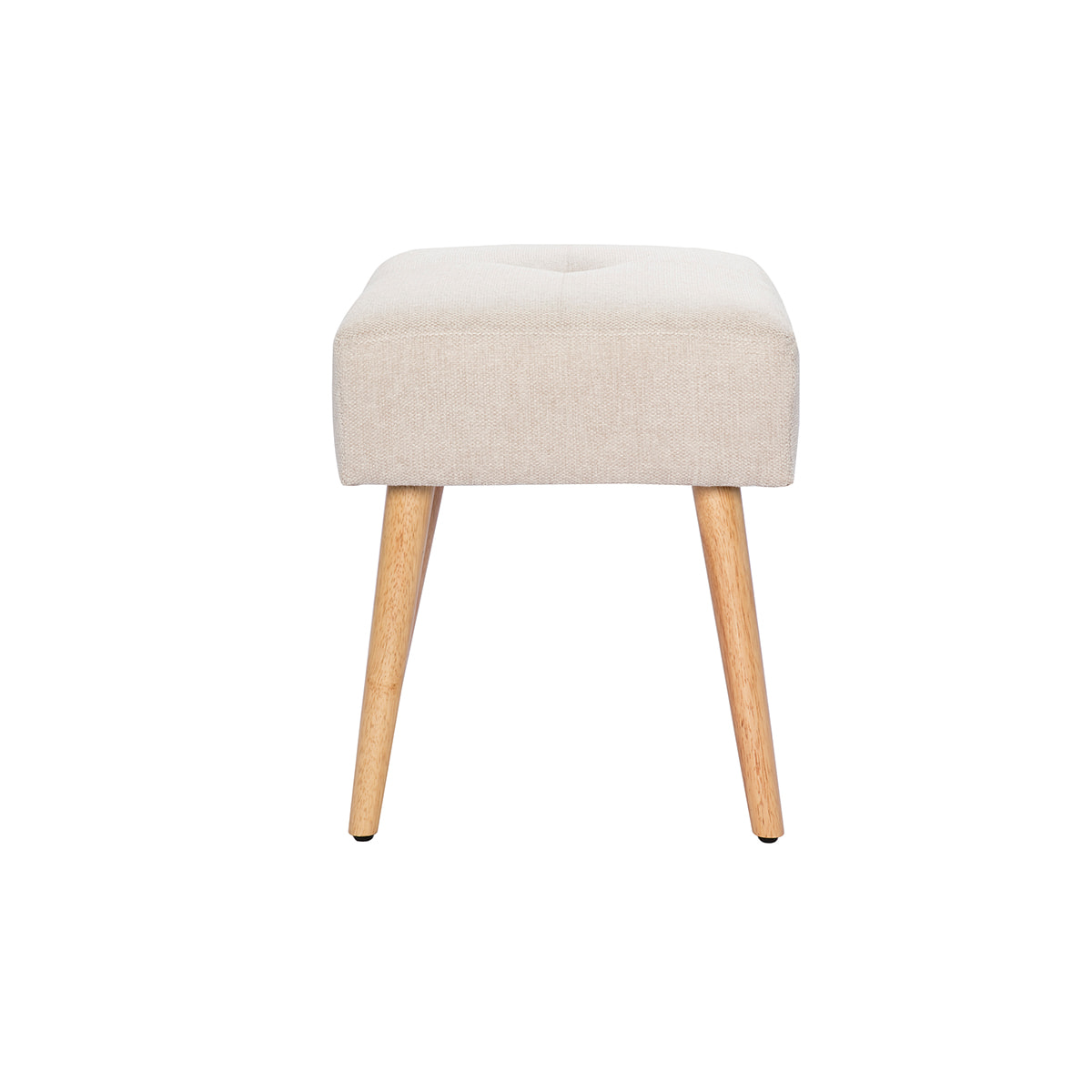 Tabouret bas en tissu effet velours texturé beige et bois clair massif H46 cm GUESTA