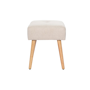 Tabouret bas en tissu effet velours texturé beige et bois clair massif H46 cm GUESTA