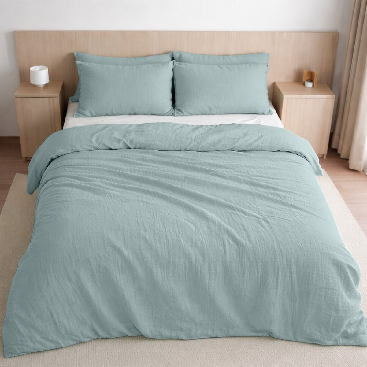 Housse de couette 100% gaze de coton lavé bleu givrée