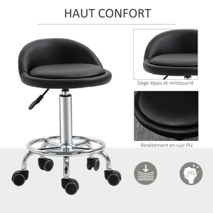 Lot de 2 tabourets de travail massage réglables - dossier ergonomique - acier chromé PU noir