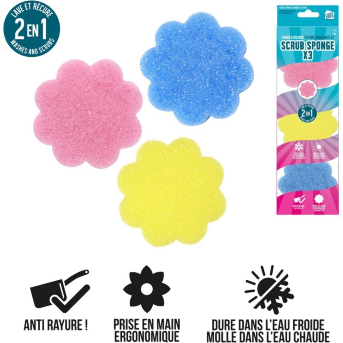 Eponge magique JE CHERCHE UNE IDEE EPONGE SCRUB FLEUR X3 M24