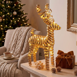 Reno navideño led dorado con 30 microled blanco cálido, con temporizador 24x9x37 cm