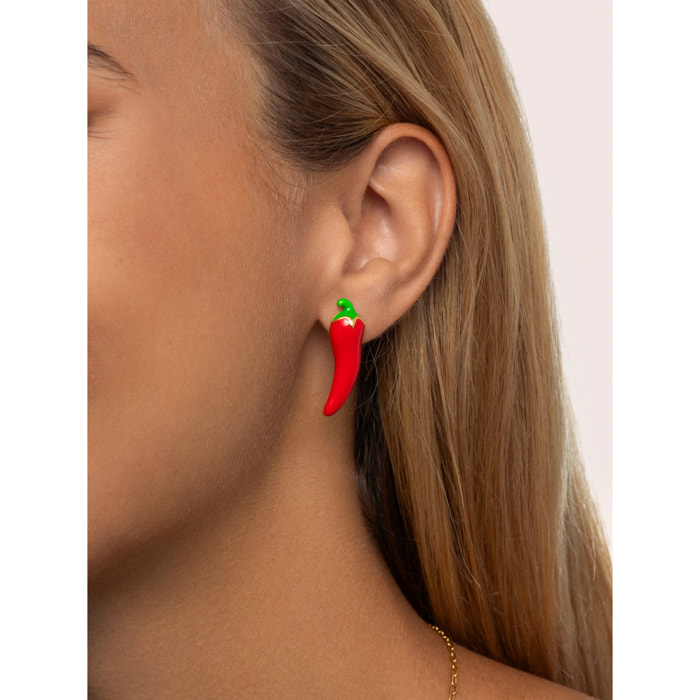 Pendientes Chili Pepper Rojo Baño Oro