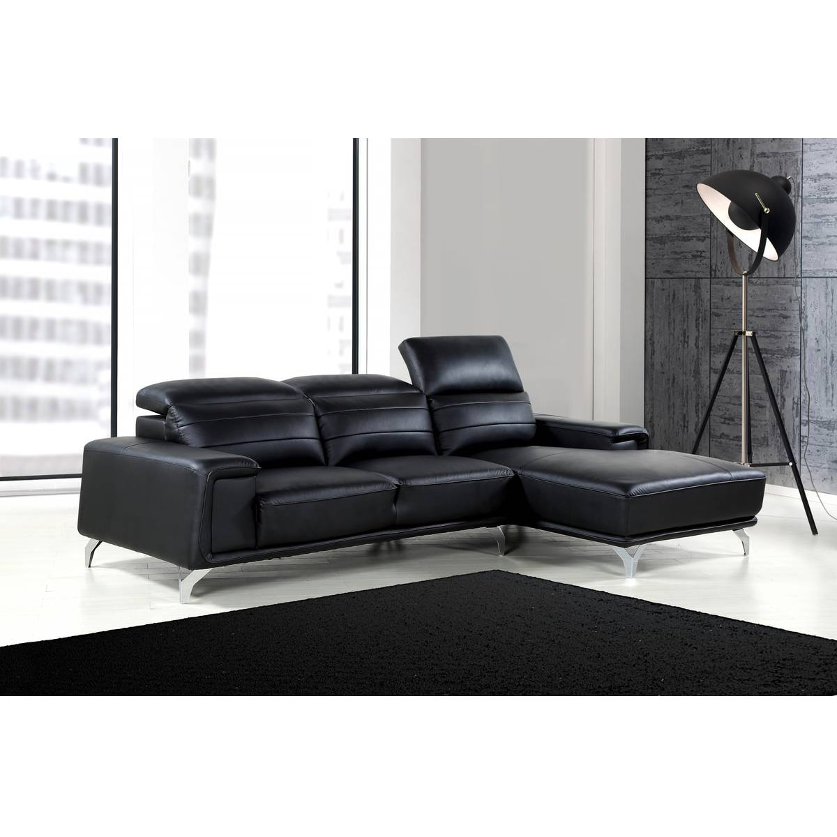 Canapé d'angle cuir reconstitué et PVC "Leicester" - 4 places - Noir - Angle gauche