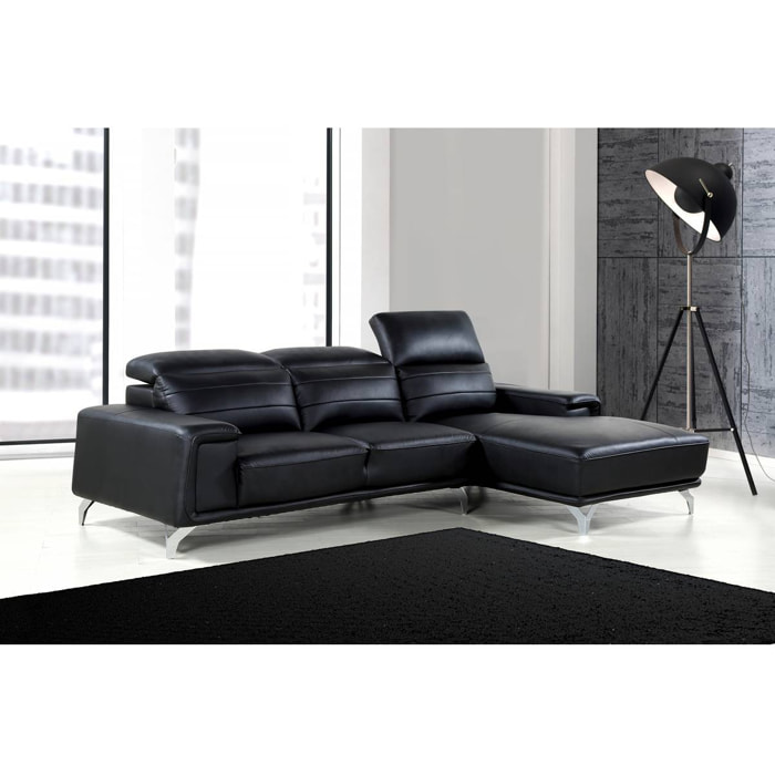 Canapé d'angle cuir reconstitué et PVC "Leicester" - 4 places - Noir - Angle gauche