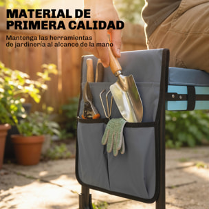 Taburete de Jardín Plegable con Almohadilla de Espuma EVA, Asiento de Jardín Portátil con Bolsa para Herramientas, Patas Extensibles, Carga 150kg, Regalo para Jardineros Ancianos, Gris Oscuro