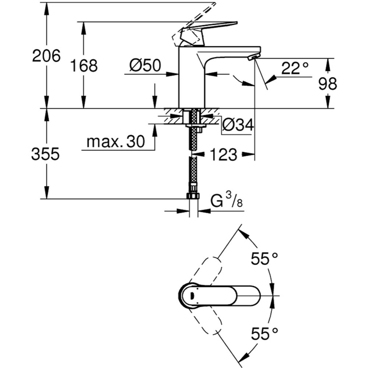 GROHE Eurosmart Cosmopolitan Mitigeur monocommande 1/2" Lavabo Taille M
