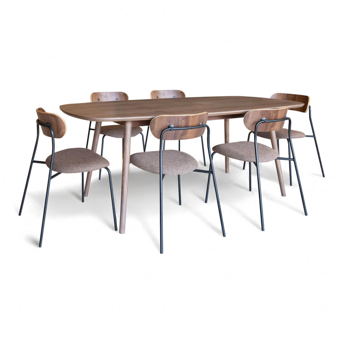 Ensemble table rectangulaire et 6 chaises marron CALLAO
