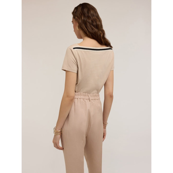 Motivi - T-shirt con passamaneria in crochet - Beige