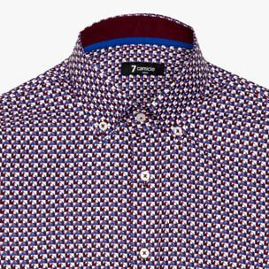camicia uomo 1 bottone button down slim Popeline Stampato Bordeaux/Blu