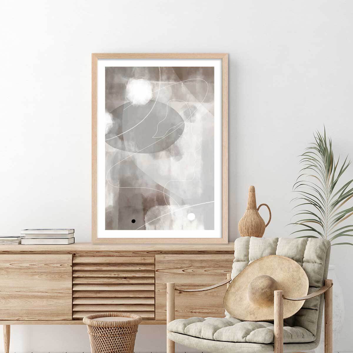 Affiche abstrait et soft line n°2 Affiche + cadre en bois - Chêne