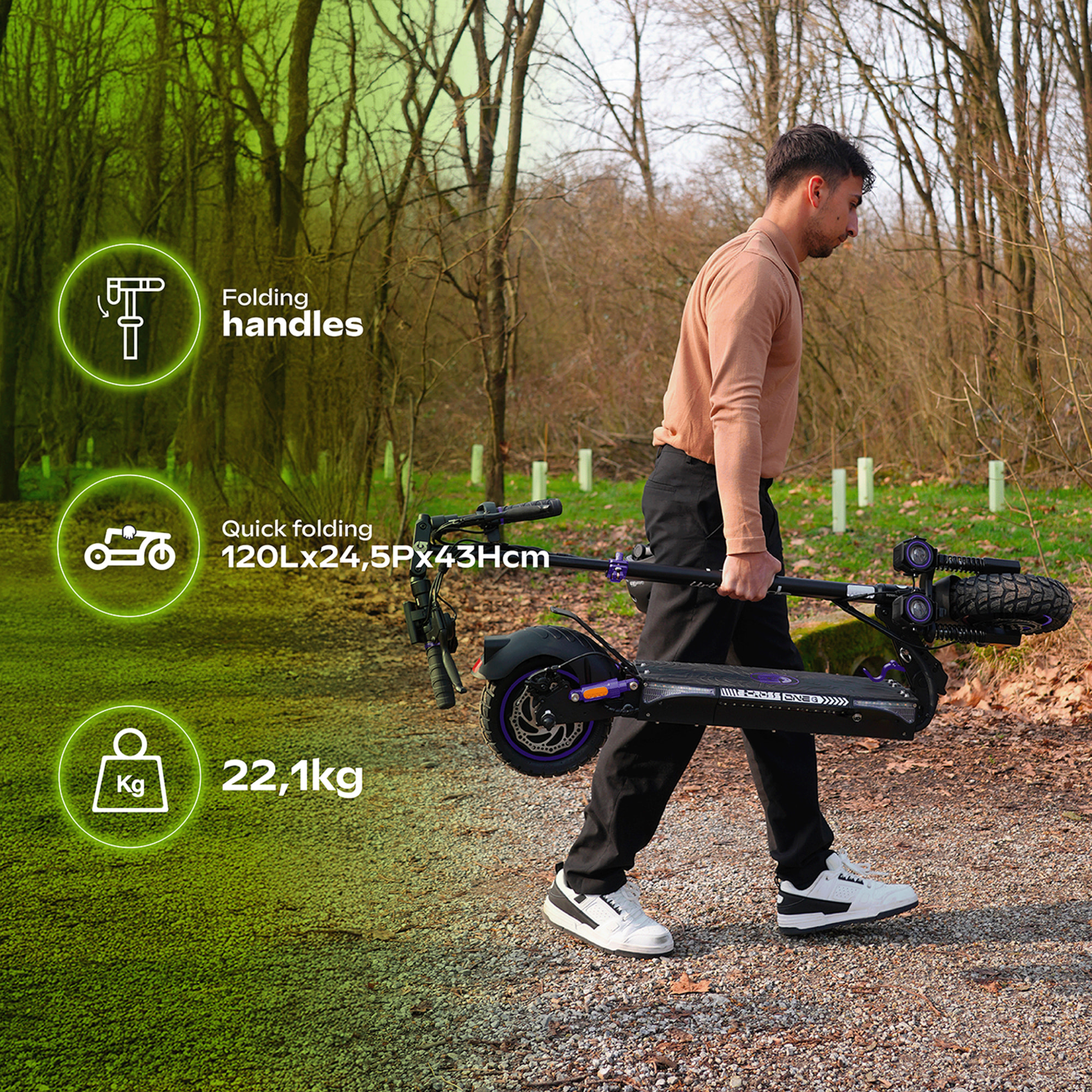 Trottinette Électrique Adulte UrbanGlide  ECROSS –  Moteur 1300W -  Autonomie Jusqu'a 60 km - Pneu Tubeless 10" - Batterie 54V/13Ah - Poids 23Kg