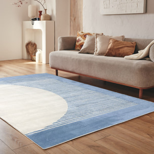 NELY - Tapis de salon à poils ras motif arc - Bleu