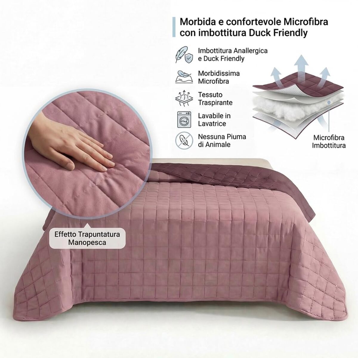 Copriletto una piazza e mezza estivo leggero double face 210x260 cm, trapunta estiva traspirante e morbida, coperta primaverile elegante e moderna, design reversibile per doppio stile, ideale per stagione calda, resistente e facile da lavare