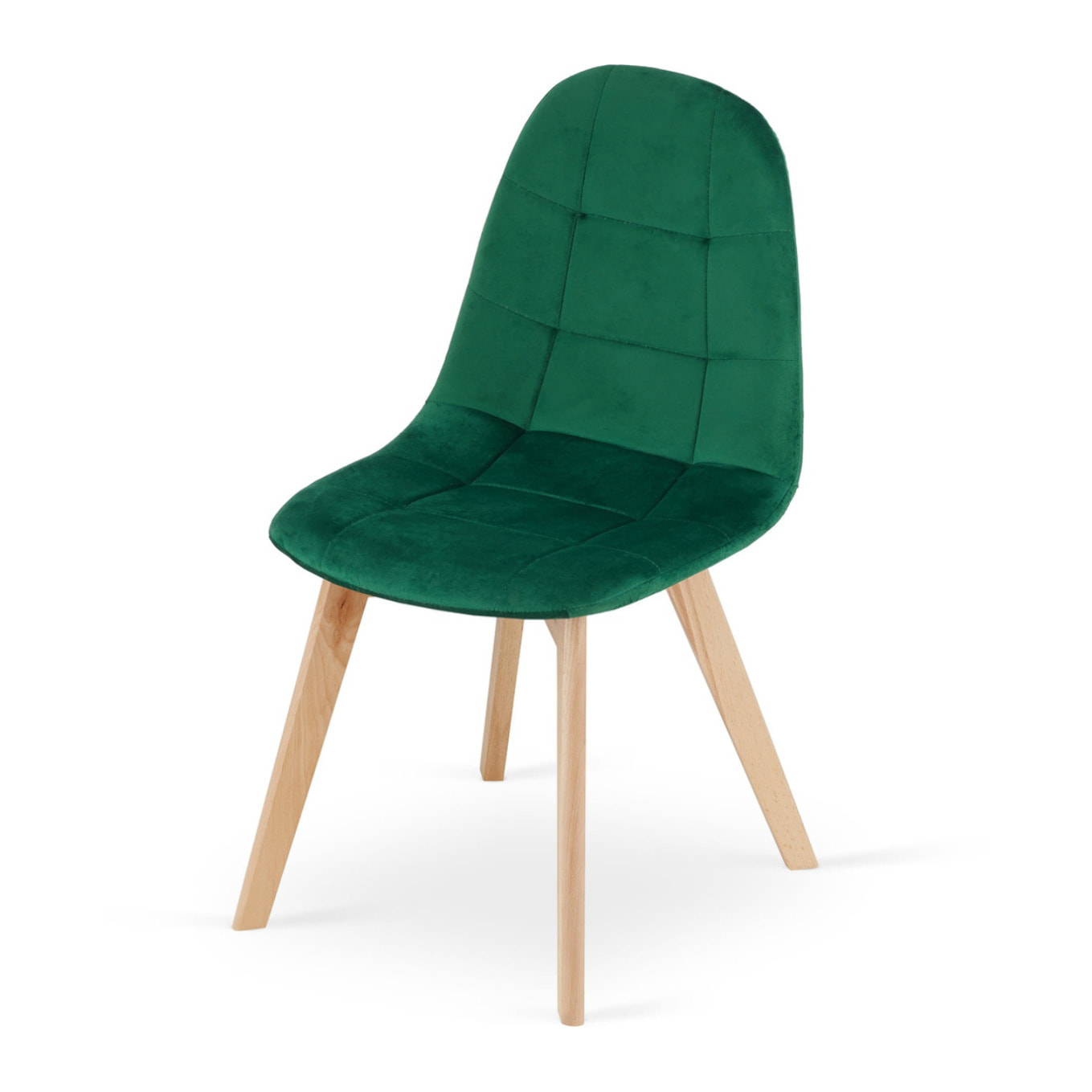 Sedia Bora in velluto verde scuro con gambe in faggio