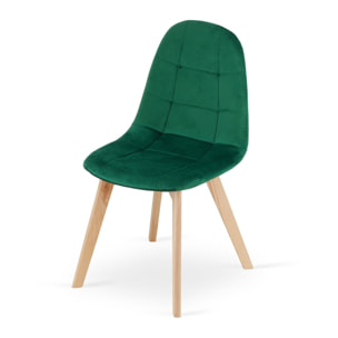 Sedia Bora in velluto verde scuro con gambe in faggio