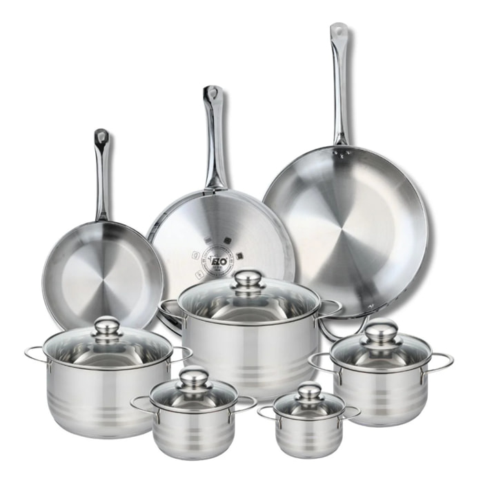 Ensemble de 3 Poêles de cuisson 24, 28 et 32 cm et 5 faitouts 12, 14, 16, 20 et 24 cm Elo Profi Brillant