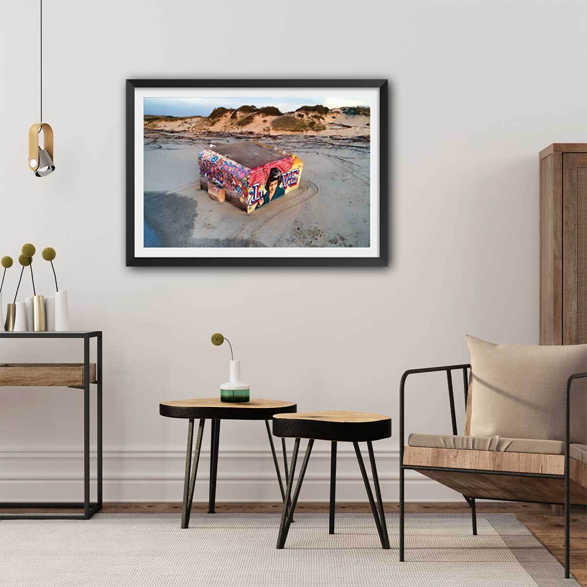 Affiche blockhaus art love Affiche + cadre en bois - Noir