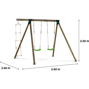 Portique bois "Timo" - Avec 2 balançoires et 1 échelle de corde.