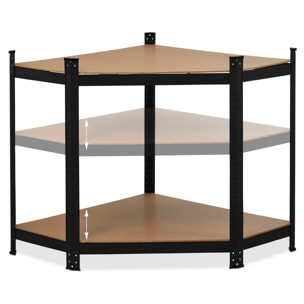 Nook - Scaffale angolare per carichi pesanti in metallo e MDF con 5 ripiani regolabili 180x75x40 cm