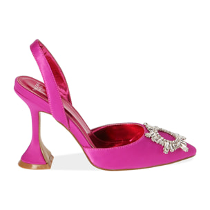 Slingback fucsia in raso, tacco 10 cm