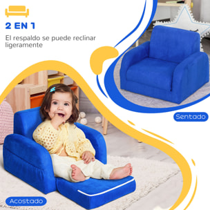 Sillón para Niños de 3 Años Sofá Transformable Diseño 2 en 1 Cama Infantil Plegable de 2 Posiciones con Reposabrazos Asiento Ancho Acolchado 47x45x38 cm Azul