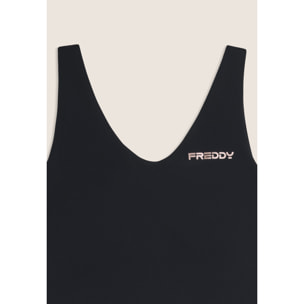 Canotta cropped slim fit con scollo a V in jersey quick dry