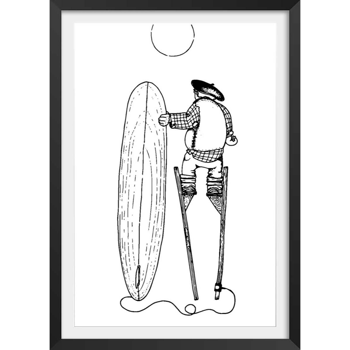 Poster papy landes Affiche + cadre en bois - Noir