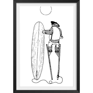 Poster papy landes Affiche + cadre en bois - Noir