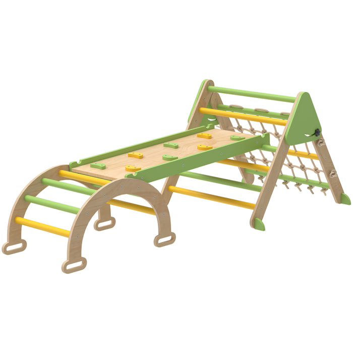 Triangle d'escalade enfant pliable 8 en 1 - aire de jeu enfant - bois vert