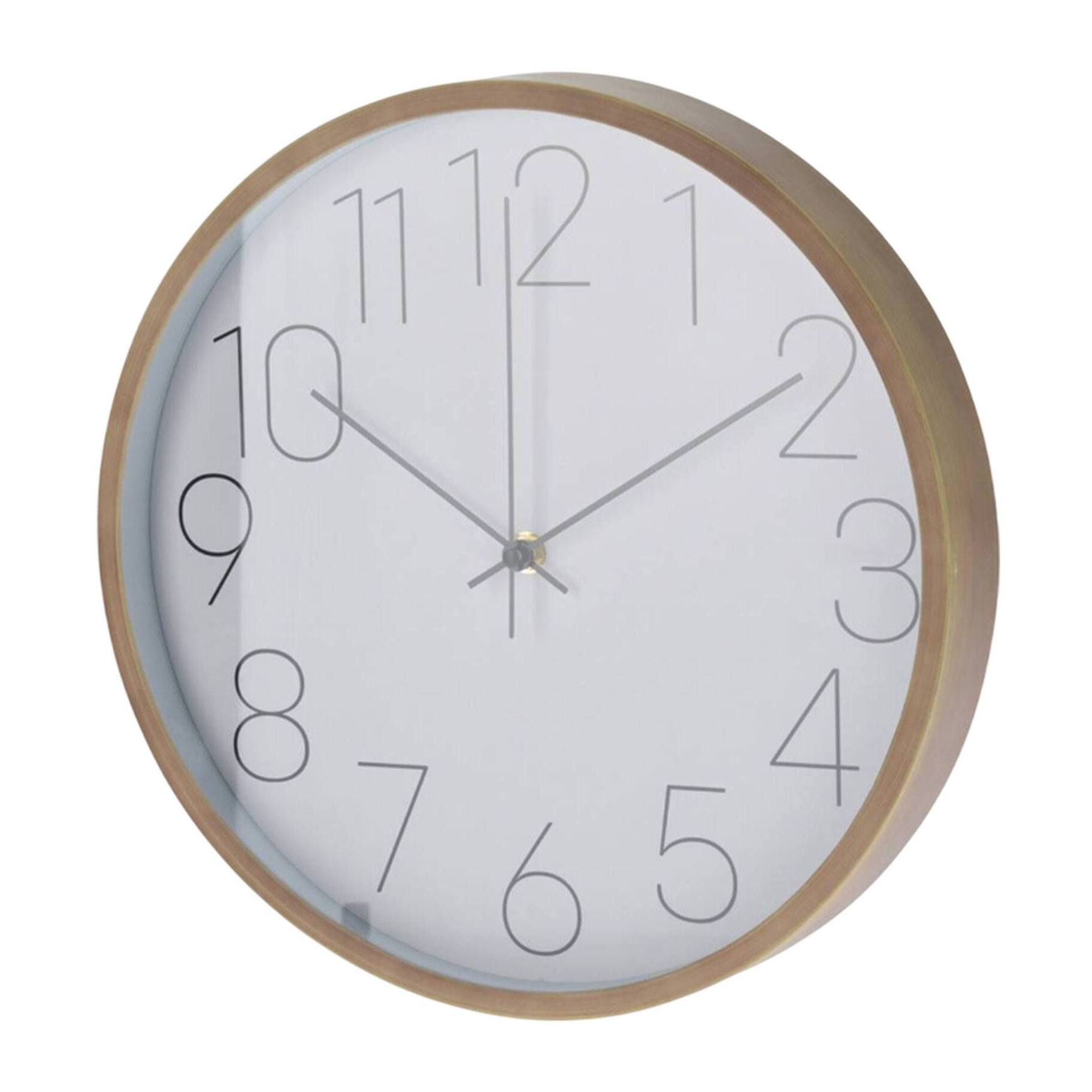Well Home Reloj de Pared Moderno con Borde de Aspecto Madera - Esfera Blanca y Agujas Finas Ø30,5cm