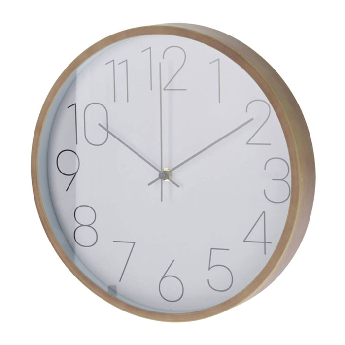Well Home Reloj de Pared Moderno con Borde de Aspecto Madera - Esfera Blanca y Agujas Finas Ø30,5cm