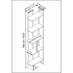 Libreria Dbradari, Scaffale da ufficio, Mobile portalibri, Biblioteca, 45x22h180 cm, Nero e Oro