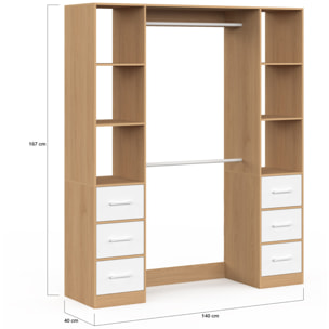 Dressing Uma double colonne 6 tiroirs bois et blanc