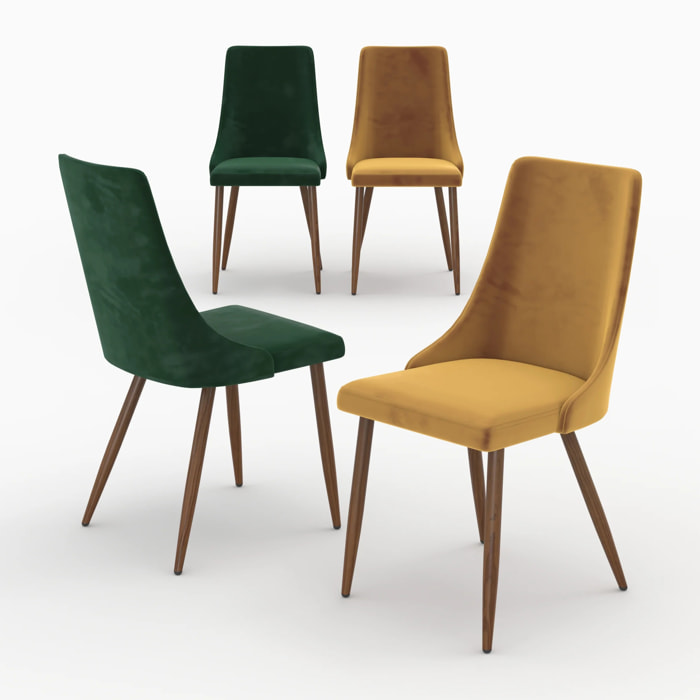 Pack 4 chaises en velours jaune et vert - Vinni
