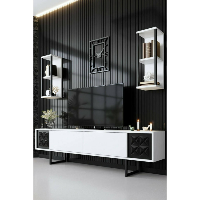 Mobile porta TV Axa, Credenza da soggiorno, Armadio basso per TV, Base parete attrezzata, 180x30h48 cm, Bianco e Nero
