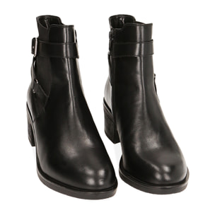Botines Chelsea de cuero negro hasta el tobillo, tacón de 6 cm