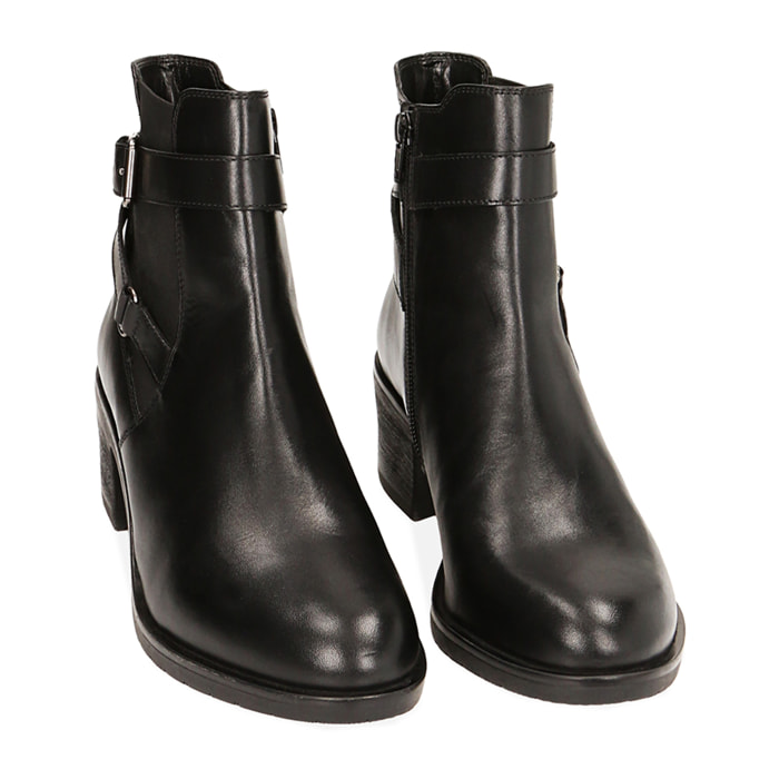 Botines Chelsea de cuero negro hasta el tobillo, tacón de 6 cm
