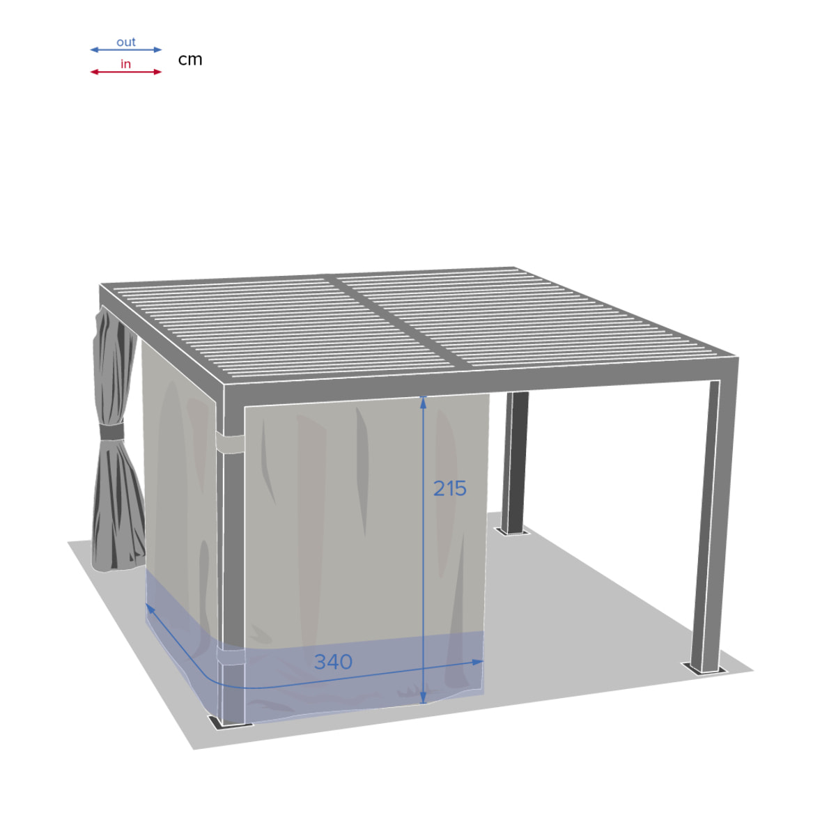 Rideaux pour pergola bioclimatique "Majaé" 1 set de 4 rideaux pour tonnelle 3,6x3,6m