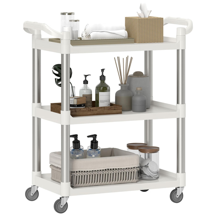 Carrito Auxiliar con Ruedas de Aleación de Aluminio Carrito de Cocina de 3 Niveles Carrito de Almacenamiento Carga 105 kg para Comedor Sala Baño 88x44x93 cm Blanco