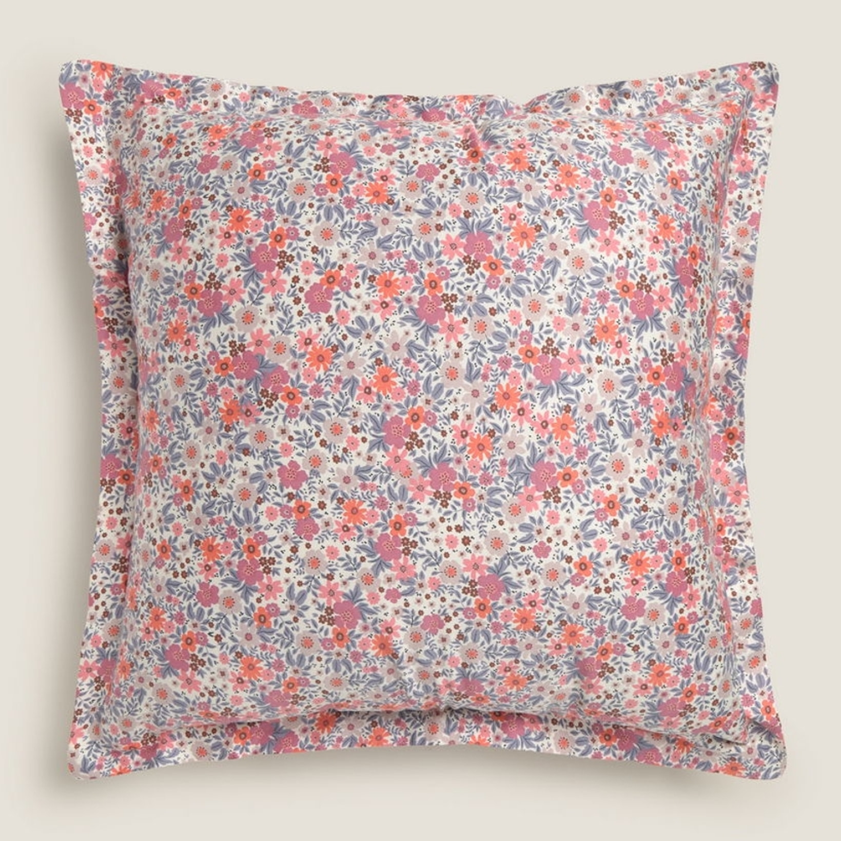 Funda cojín algodón sostenible flores Onflo color azul 100% Algodón percal