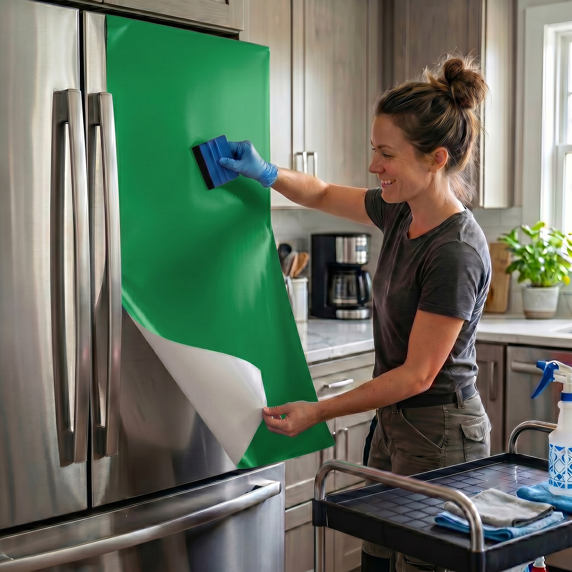 Rouleau adhésif décoratif Vinyle au Mètre - Vert cactus - Sticker Lavable Imperméable Mur Cuisine Meubles