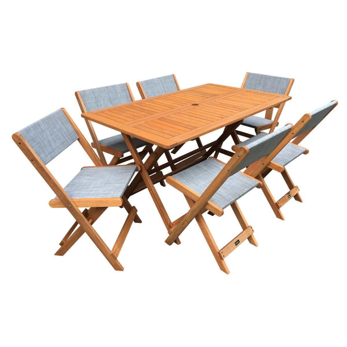 Salon de jardin repas ''Séoul'' - 1 Table + 6 chaises - Maple - Gris